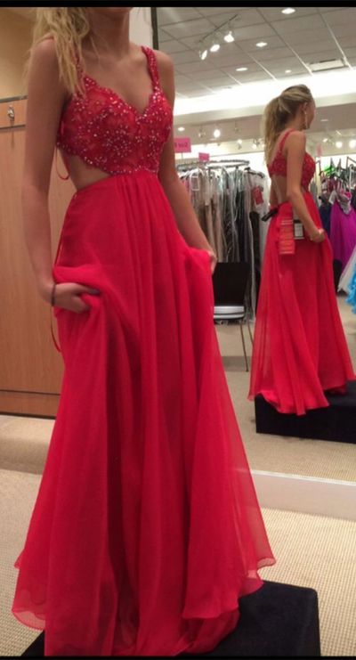 Sexy Open Back Prom Dress,Red Graduation Dress,A line Chiffon Evening Dress
