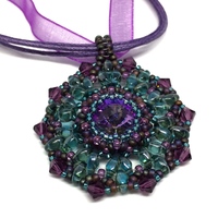 Sparkling Purple and Aqua Crystal Pendant on Ribbon Necklace - Thumbnail 1