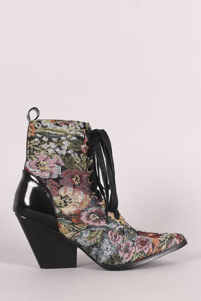  Pointy Toe Lace Up Booties