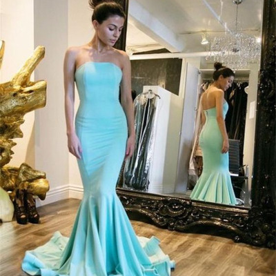 Strapless mermaid chiffon prom dresses floor length women dresses - Thumbnail 5