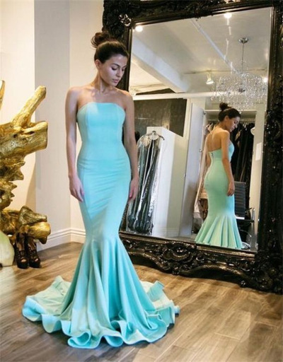 Strapless Mermaid Chiffon Prom Dresses Floor Length Women Dresses