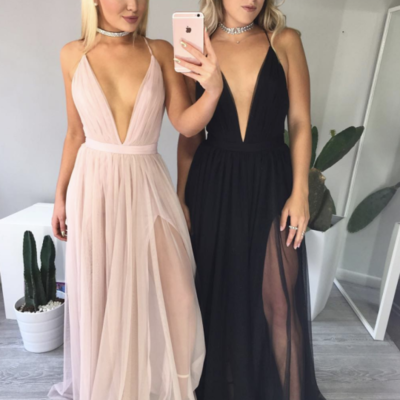 V-neck long chiffon prom dresses floor length women dresses