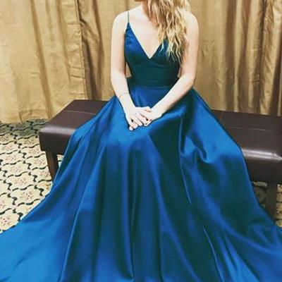 2017 prom dresses,simple prom dresses,v neck prom dresses,blue evening dress, blue formal dress,bd170410 - Thumbnail 4