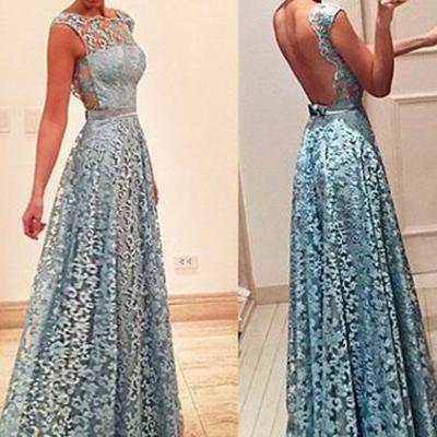 2017 prom dresses,blue prom dresses,round neck prom dresses,lace prom dresses,long prom dress, blue lace evening dress,bd170412