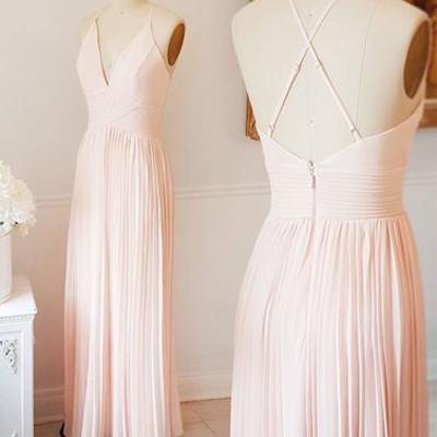 2017 prom dresses,light pink prom dresses,v neck prom dresses,chiffon prom dresses,long prom dress, pink evening dress,bd170414 - Thumbnail 4
