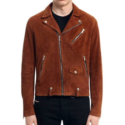 New brown suede leather fashion biker jacket for men - Thumbnail 5