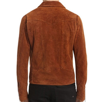 New Brown Suede Leather Fashion Biker Jacket For Men - Thumbnail 2
