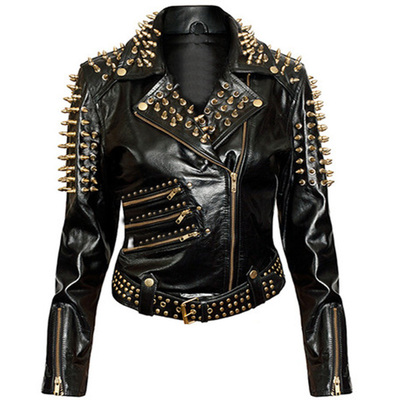 New handmade leather studded fashion biker jacket for women - Thumbnail 4