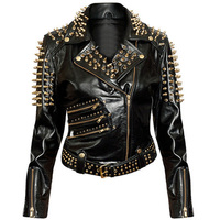 New Handmade Leather Studded Fashion Biker Jacket For Women - Thumbnail 1