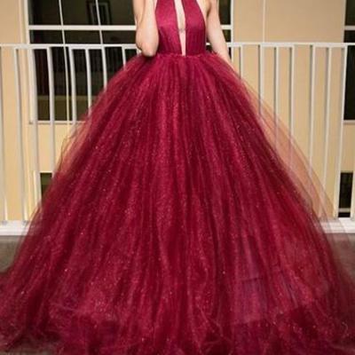 2017 prom dresses,burgundy prom dresses,backless prom dress, burgundy tulle evening dress,bd170428 - Thumbnail 4