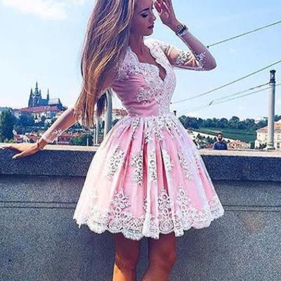 2017 prom dresses,cute prom dresses,pink prom dresses,lace prom dresses,short prom dress,pink homecoming dress,bd170429 - Thumbnail 4
