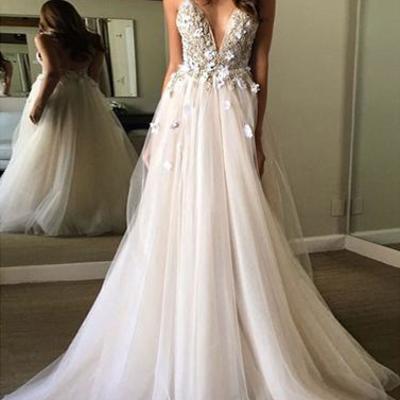 2017 prom dresses, v neck prom dresses,light champagne prom dresses,long prom dress, evening dress,bd170430 - Thumbnail 4