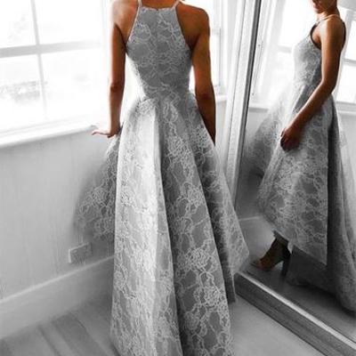 2017 prom dresses,gray prom dresses,lace prom dresses,high low prom dress, gray lace evening dress,bd170431 - Thumbnail 5