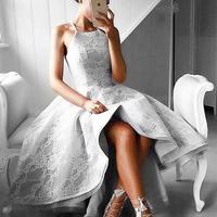 2017 prom dresses,gray prom dresses,lace prom dresses,high low prom dress, gray lace evening dress,BD170431 - Thumbnail 1