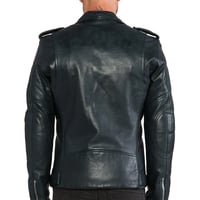 New Handmade Black Brando Fashion Biker Leather Jacket - Thumbnail 2