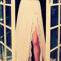 V-neck prom dress, long prom dress, lace wedding dress, elegant prom dress, cheap wedding dress,2017 prom dress - Thumbnail 1