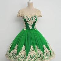 2017 prom dresses,Cute prom dresses,Green prom dresses,lace prom dresses,short prom dress, green bridesmaid dress,BD170433 - Thumbnail 1