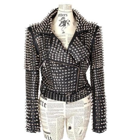 Handmade Women's Studded Black Fashion Leather Jacket 