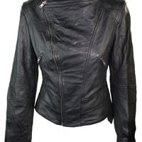 Ladies Women Real Leather Slim Fit Jacket Racing Fashion Biker Jacket for Women's - Thumbnail 1
