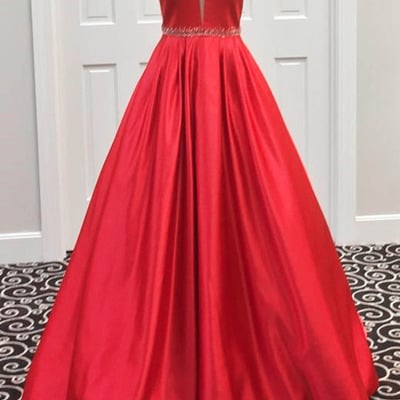 V-neck long satin prom dresses floor length women dresses