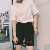 Heart Embroidered Corduroy Shorts - Thumbnail 1