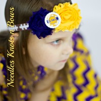 Girls LSU Tigers Headband, LSU Shabby Chic Headband, Baby Girls, Girls, Hair Accessories, Louisiana State University - Thumbnail 1