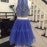 Two pieces Beading Homecoming Dresses,Sexy Party Dress,Charming Homecoming Dress,Graduation Dress,Homecoming Dress,Short Prom Dress D22 - Thumbnail 1