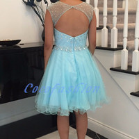 Sky Blue Beading Homecoming Dresses,Sexy Party Dress,Charming Homecoming Dress,Graduation Dress,Homecoming Dress,Short Prom Dress D23 - Thumbnail 1