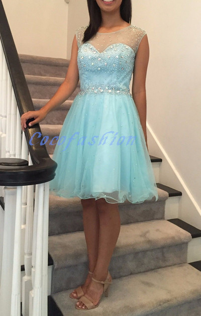 Sky Blue Beading Homecoming Dresses,Sexy Party Dress,Charming Homecoming Dress,Graduation Dress,Homecoming Dress,Short Prom Dress D23