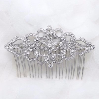 Handmade Silver Vintage Style Rhombus Rhinestone Crystals Wedding Bridal Dress Hair Comb 