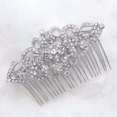 Handmade silver vintage style rhombus rhinestone crystals wedding bridal dress hair comb 