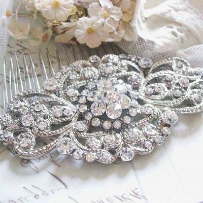 Handmade vintage style crystals wedding bridal dress buckle hair comb