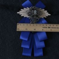 Color Ribbon Wedding Men Pre Tied Bow Tie Rhinestone Crystal Brooch Pin Clip - Thumbnail 2