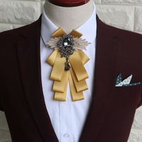 Color Ribbon Wedding Men Pre Tied Bow Tie Rhinestone Crystal Brooch Pin Clip - Thumbnail 3