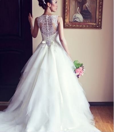 White Wedding Dress,Beading Sleeveless Bridal Dress,See Through Back Wedding Dress