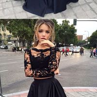 Two pieces prom dresses, Long sleeve prom dress, See through prom dress, 2017 prom dress, sexy long prom dress - Thumbnail 2