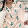 Harajuku fashion cactus small lapel half sleeve pajamas + shorts two pieces-1