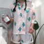 Harajuku fashion cactus small lapel half sleeve pajamas + shorts two pieces-3