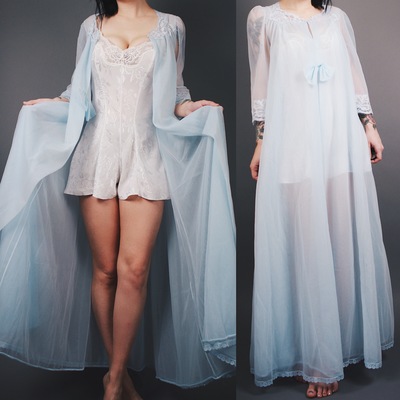 Claimed @ nicecube  vintage 1960s baby blue flowy maxi nightgown robe