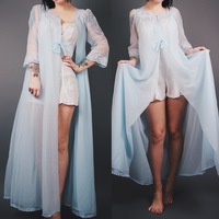 CLAIMED @_nicecube_ Vintage 1960s Baby Blue Flowy Maxi Nightgown Robe - Thumbnail 2