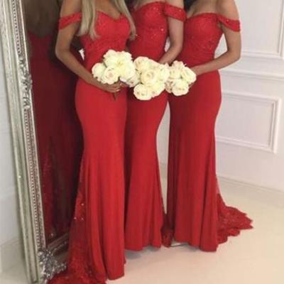 2017 bridesmaid dresses,red bridesmaid dresses,off shoulder bridesmaid dresses,lace bridesmaid dresses, mermaid bridesmaid dress，bd170801 - Thumbnail 4