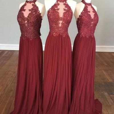 Cheap bridesmaid dresses,burgundy bridesmaid dresses,hight neck bridesmaid dresses,lace bridesmaid dre, burgundy evening dress,bd170802 - Thumbnail 5
