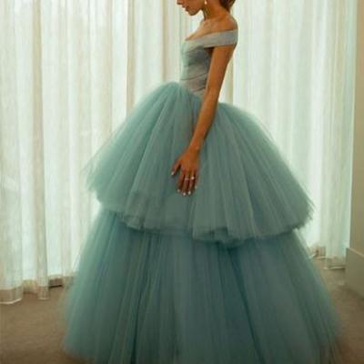 2017 prom dresses,green tulle prom dresses,off shoulder prom dresses,long prom gown, green evening dress,bd170804