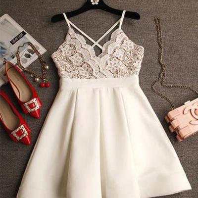 2017 prom dresses,white prom dresses,cute prom dresses,lace prom dress,short prom dress, white homecoming dress,bd170805