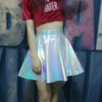 Harajuku Holographic Hologram Party Clubbing Silver Metallic Skirts - Thumbnail 2