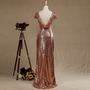 Rose gold Sequined Bridesmaid dress,Cap Sleeves Luxury Sequined Evening dress,Scoop neck Metallic Sparkle prom dress,Cow Back floor length-3