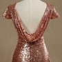 Rose gold Sequined Bridesmaid dress,Cap Sleeves Luxury Sequined Evening dress,Scoop neck Metallic Sparkle prom dress,Cow Back floor length-4