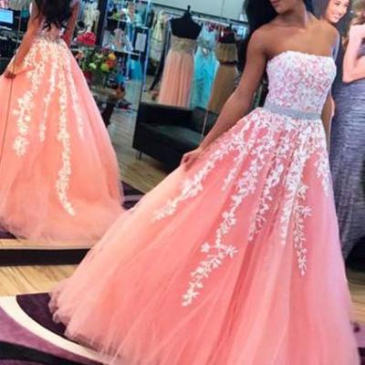 2017 prom dresses,pink tulle prom dresses,lace prom dresses,long prom dress,pink evening dresses,bd170807