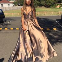 Simple V neck long prom dress , evening dresses - Thumbnail 1