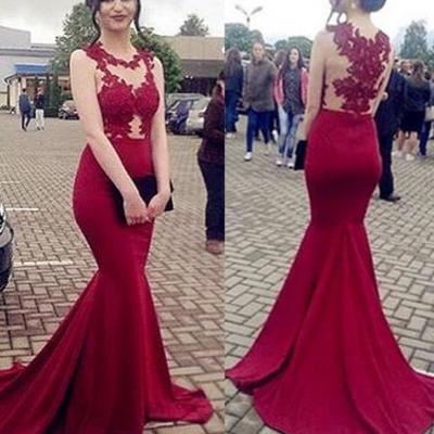 2017 prom dresses,burgundy prom dresses, round neck prom dresses,lace prom dress,mermaid prom dresses,evening dress,bd170814